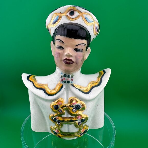 PAIR OF VINTAGE CERAMICS POTTERY ASIAN FIGURES, 7 INCH - Picture 2 of 11